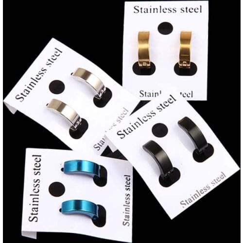 Sale Stainless Steel Gold Silver Blue Earring For Women Men Simple Circle round Couple earrings punk Fashion Jewelry
