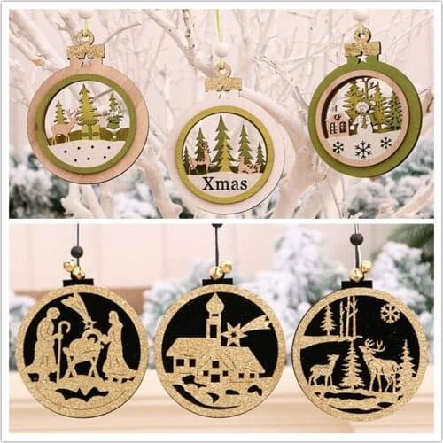 1pc New Year 2022 Christmas Elk Santa Ball Wooden Pendant Christmas Tree Decoration Xmas DIY Gifts Navidad Home Decor Ornaments