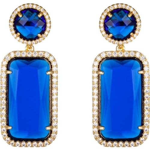 10 Color Statement Earrings Square Shape Advanced K9 Glass Gem Luxury Earrings for women Fashion Jewelry EH-142