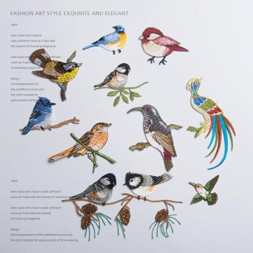 10PCS Birds and Flowers Embroidered Cloth Patch Clothes Diy Decorative Stickers Affixed Adhesive Accessories Flower Iron RS1168