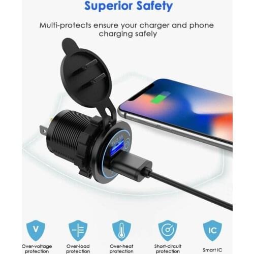 12V / 24V Dual USB Car Cigarette Lighter 12v Recessed Car Charger Built-in USB Sockets 12v Recessed 12v Car Charger