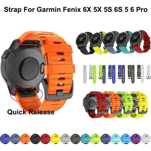 20 22 26MM Silicone Quick Release Watchband Strap for Garmin Fenix 6X 6 6S Pro smartwatch Easyfit Wrist Band Strap Fenix 5X 5 5S