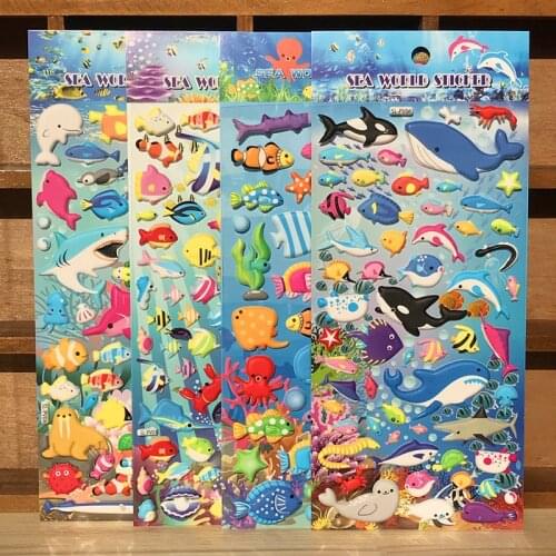 4pieces 3d cute underword Fish anime laptop Stickers Toy for Children Ocean Fish stiker Animal Kids boy Girl Rewards sticker