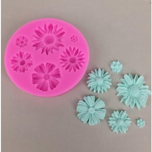 6 Holes Beautiful Sunflower Liquid Silicone Moulds DIY Cakes Fondant Mold Cake Decorating Tools