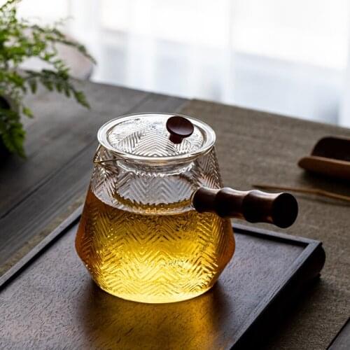 TT Side HandleGlass Teapot High Temperature Resistant Thick Transparent Household Double Liner Tea Water Separation Cooking Dual