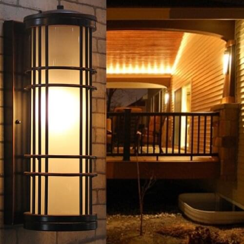 Large Outdoor vintage glass garden lighting Cafe retro Black outdoor wall lamp Balcony bar antique waterproof outdoor wall light