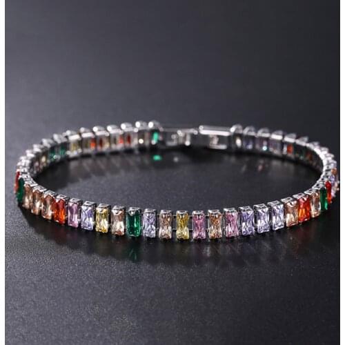 2.5*5mm Cubic Zirconia Bracelet Colorful CZ Tennis Bracelets For Women Men Punk Zircon Bracelet Wedding Silver Color Jewelry