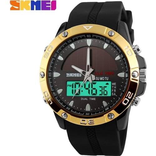 SKMEI Mens Solar Quartz Digital Watch Men Sports Watches Relojes Relogio Masculino LED Display Military Waterproof Wristwatches