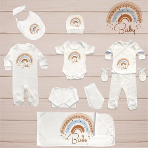 Newborn Essentials 10'lu Organic Hospital Output Set Soft 100% Cotton Baby Gift Layette Hospital Outfit Baby Set 0-3 9,9-12months
