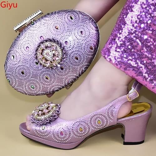 Doershow nice looking African Wedding Shoes and Bag Set pink Italian Shoes with Matching Bags Nigerian Women party!HXD1-12