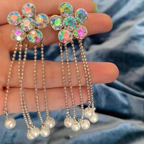 French retro earrings tassel beads chain zircon simple sweet ladies ear jewelry