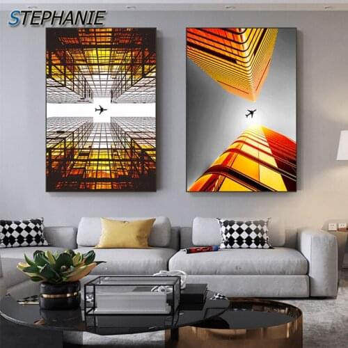 Modern Famous Buildings Poster n Print Orange Tableaux Big Wall Art Picture for Living Room Abstract Night View Canvas Painting