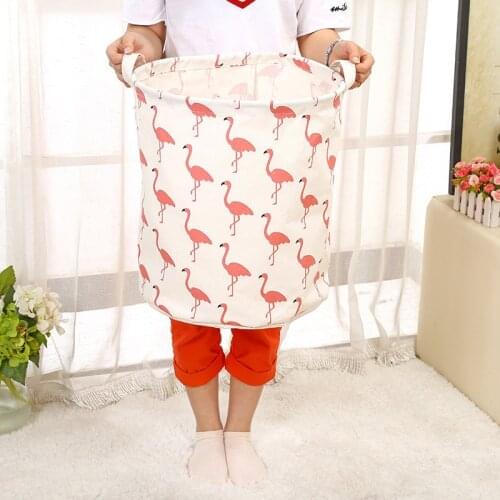 Flamingo Laundry Basket Storage Basket Dirty Clothes Sundries Organizer Organization Folding Toy Desk Cotton Linen with Handle