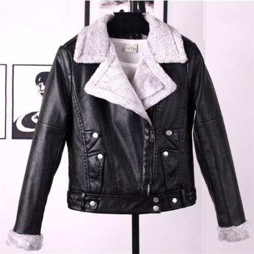 Jacket Female Women Faux Fur Coat New Winter Leather Jackets Zipper Ladies Slim Short Motorcyle Biker Punk Jacket Warm Outerwear