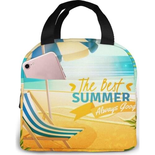Tropical Resort Cartoon Illustration Cooler Lunch Box Portable Insulated Lunch Bag Thermal Food Picnic Lunch Bags