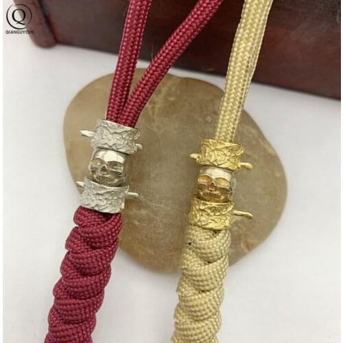 Brass Mini Skull Vertebrae Bone Knife Pendants Three-piece DIY Umbrella Rope Hanging EDC Outdoor Paracord Bead Keychain Pendants