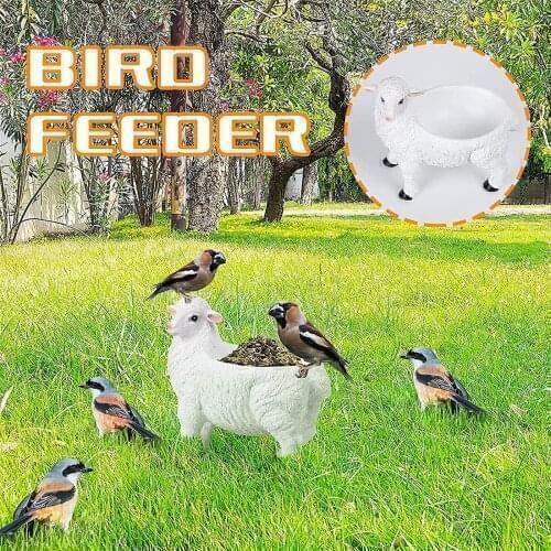 Cute Lamb Statue Birds Feeder Multipurpose Outdoor Resin Ornament for Garden Courtyard Lawn Decoration ALI88