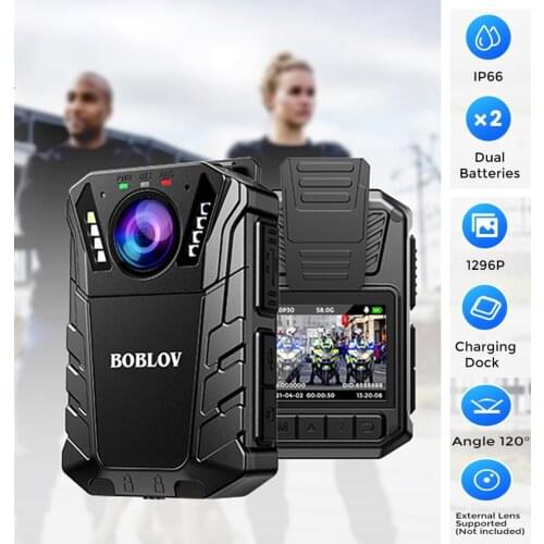 BOBLOV KJ09 Mini Body Camera Full HD 1296P Body Mounted Camera Drop Resistance 64GB IP66 Waterproof Support External Lens Cam