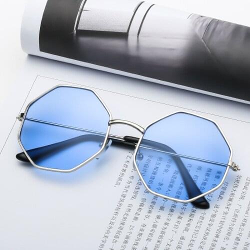 Fashion Polygonal Childrens Sun Glasses Metal Small Blue Sunglasses for Boys And Girls Octagonal Baby Eyewear