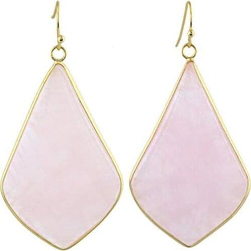 Trendy-beads Light Yellow Gold Color Natural Rose Pink Quartz Water Drop Earrings For Women Anniversary Gift