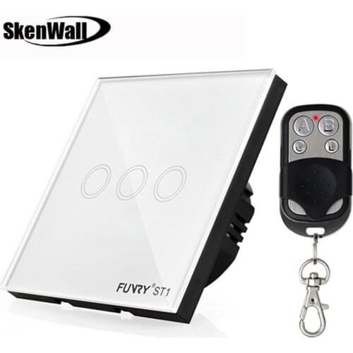 EU Standard 3Gang 170-240V 433MHz Wall Switch Touch Switch Smart Remote Control Luxury Crystal Glass Surface Waterproof 86*86mm