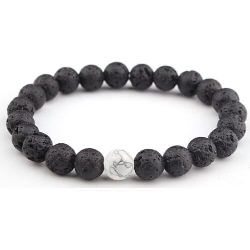 Natural Lava Rock Stone Black White Stretch Bracelet Men Women 6/8/10mm Beaded Beacelet Yoga Meditation Buddha Hand Jewelry Gift