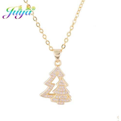 Juya Christmas Gift Necklace Micro Pave Zircon Christmas Tree Pendant Necklace For Women Gold/Rose Gold Link Chains Necklace