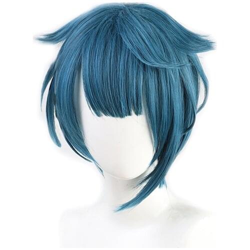 Genshin Impact Xingqiu Xing Qiu Cosplay Wig Blue Short Heat Resistant Synthetic Hair Adult Men Women Halloween Cosplay