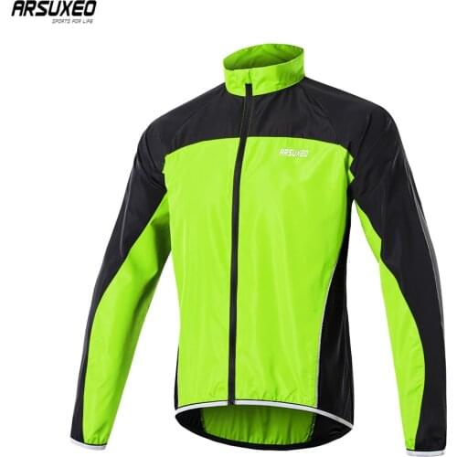 ARSUXEO Cycling Jacket Men Windproof Waterproof Mtb Bike Windbreaker Long sleeve Lightweight Sports Clothes Reflective 016