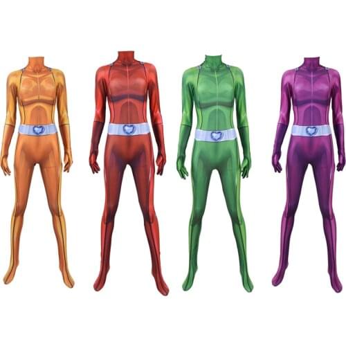 Adults Kids Totally Spies Cosplay Costume Anime Clover Sam Alex Mandy Bodysuit Zentai Tight Suit Halloween Jumpsuits