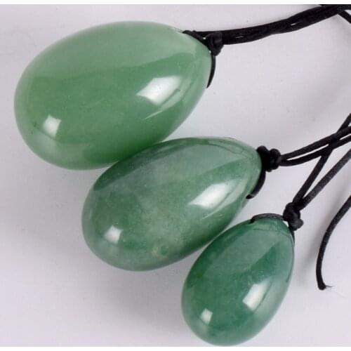 Green Aventurine Yoni Egg Set Drilled Natural Crystal Stone for Kegel Muscle Exercise Viginal Massage Ben Wa Ball Jade Massager