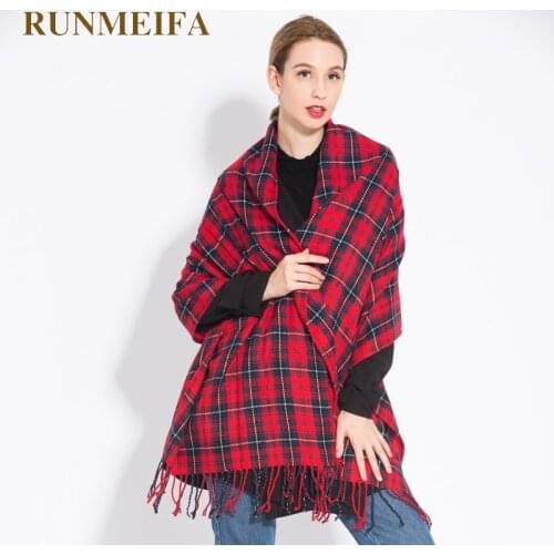 RUNMEIFA Women Plaid Scarf Classic Acrylic Shawl Scarves With Short Tassel Free Shipping 60*190 Autumn/Winter