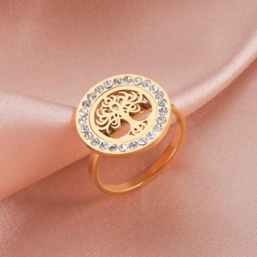 COOLTIME Womens Stainless Steel Ring Viking Tree Of Life Rings with Cubic Zircon For Girls Fashion Cheap Jewelry Gift Hot Sale