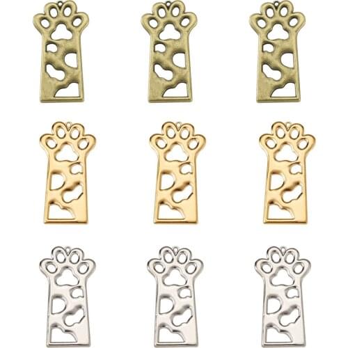 10pcs Alloy Open Back Bezel The Cat Paw Pendants for DIY Jewelry Making Bracelet Necklace Accessories,Hole: 1.4mm