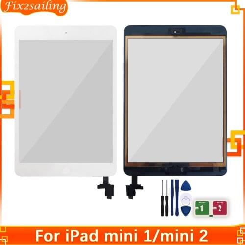 100% Tested Touch For iPadMini 1 Mini 2 Mini 3 A1489 A1490 A1491 Touch Screen Digitizer With IC Chip Connector Flex With Key