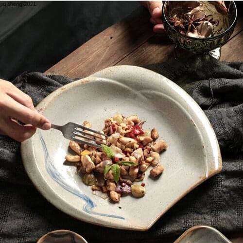 12-inch Japanese-style Ceramic Western-style Ramen Plate Household Irregular Dessert Plate Restaurant Tableware Kitchen Supplies