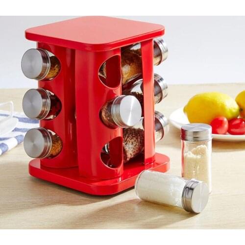 12Pcs Kitchen Glass Seasoning Salt Pepper Sugar Jars + Stainless Steel Rack Portable Durable Multifunction Stainless Steel Glass