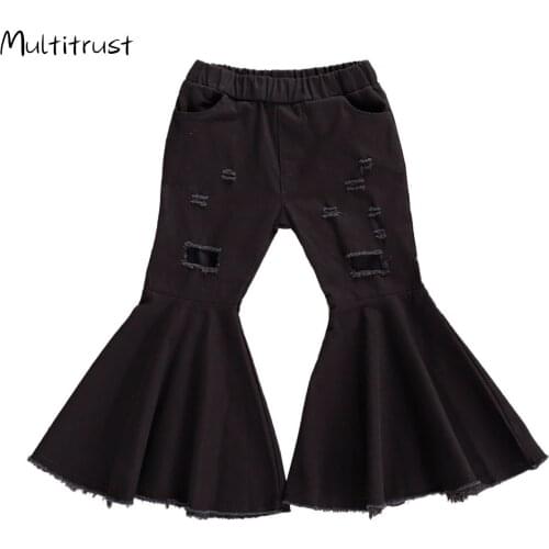 3 Colours Autumn Toddler Kids Baby Girls Bell-Bottoms Pant Denim High Waist Wide Leg Jeans Trousers Pants Kids Clothing 2-7Y