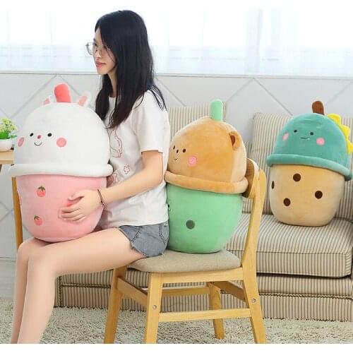 50cm Cartoon Bear/Dinosaur Milk Tea cup Shaped Pillow Plush Toys Real Life Stuffed Soft Back Cushion Gifts for Kids Birthday