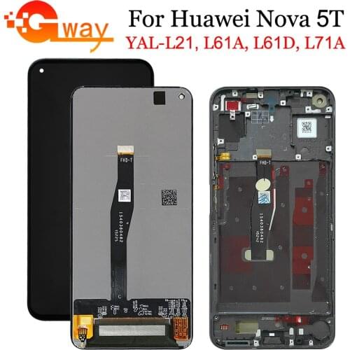 6.26"For Huawei Nova 5T LCD Display Touch Screen Digitizer Assembly With Frame For Nova 5T YAL-L21 L61A L61D L71A LCD Spair Part