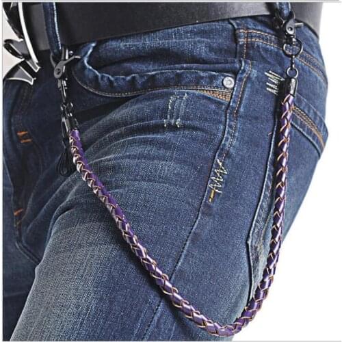 63CM New Summer Fashion Jeans Wallet Chians Leather Braid Belt Chain Punk Men Women Fashion Single Layers Trousers Chain