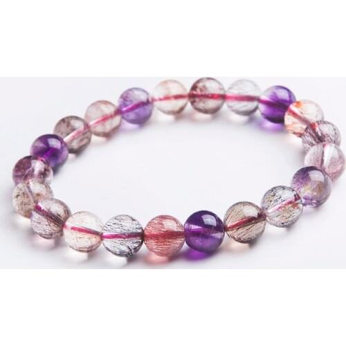 9.5mm Genuine Natural Purple Hair Rutilated Quartz Super Seven 7 Melody Stone Stretch Round Crystal Bead Bracelet Drop Shipping