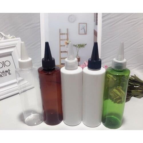 30pc 200ml white Empty Liquid Soap Cosmetic Bottle Plastic Containers With Pointed mouth Cap PET Lotion Shower Gel shampooBottle