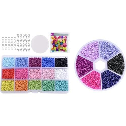 Colored 3mm Glass Beads for Kids DIY Bracelet Art & Boxed 2mm Glass Seed Beads Pendant Crystal Gasket Glass Beads
