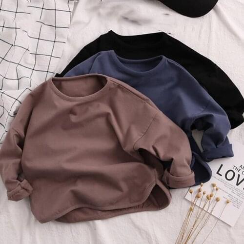 Childrens Casual T-shirt Tops 2021 Spring Autumn Boys Girls Long-sleeve Bottoming Shirt Baby Kids Round Neck T-shirt