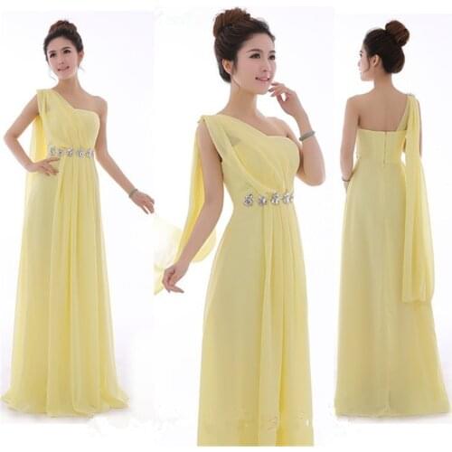 Long Mint Green One Shoulder High Quality Chiffon Party Light Yellow Bridesmaid Dresses Under $50