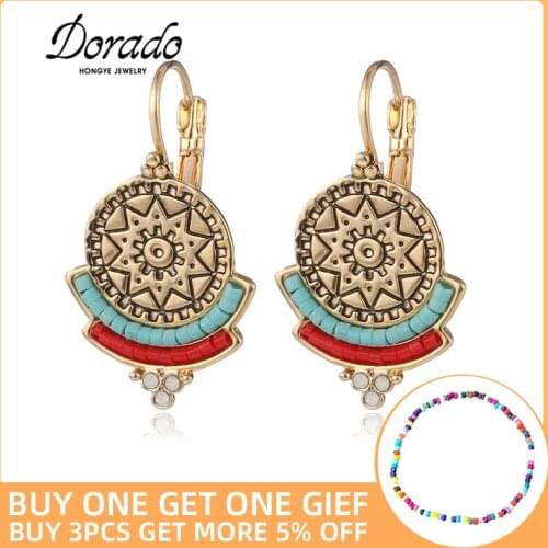 Dorado Vintage Retro New Round Drop Earrings Red Black Blue Resin Beads Earring for Women Fashion Jewelry Pendientes mujer 2020