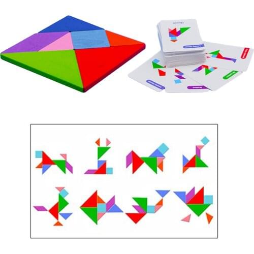 Montessori Kids Wooden Tangram Puzzle for Kids Adults Puzzles Block Stacking Game Educational Toy in Iron Box