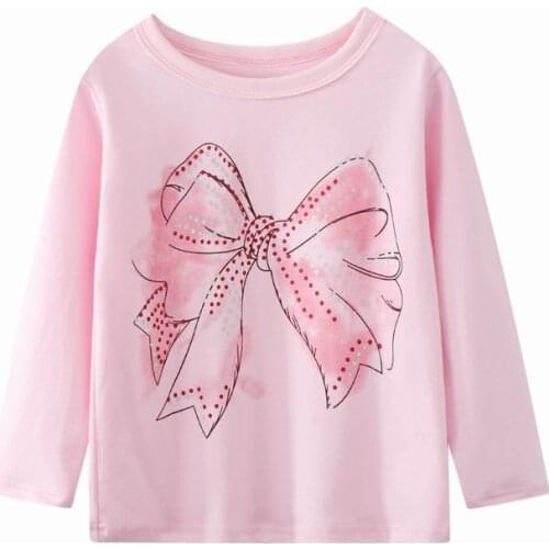 27kids Fashin Girls Spring Autumn Cotton Toddler Baby Bow-knot Pattern Tops Long Sleeve T-Shirt Casual Light Pink Clothing