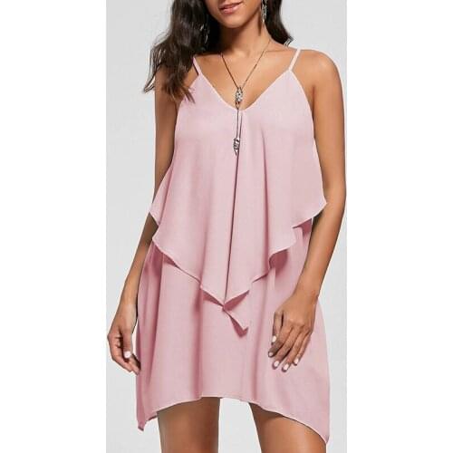 Summer 2021 Womens Slim Solid Mini Dress Sexy Irregular Sling Sleeveless Chiffon Dress Sexy V-Neck Halter Women Dress Ropa Mujer